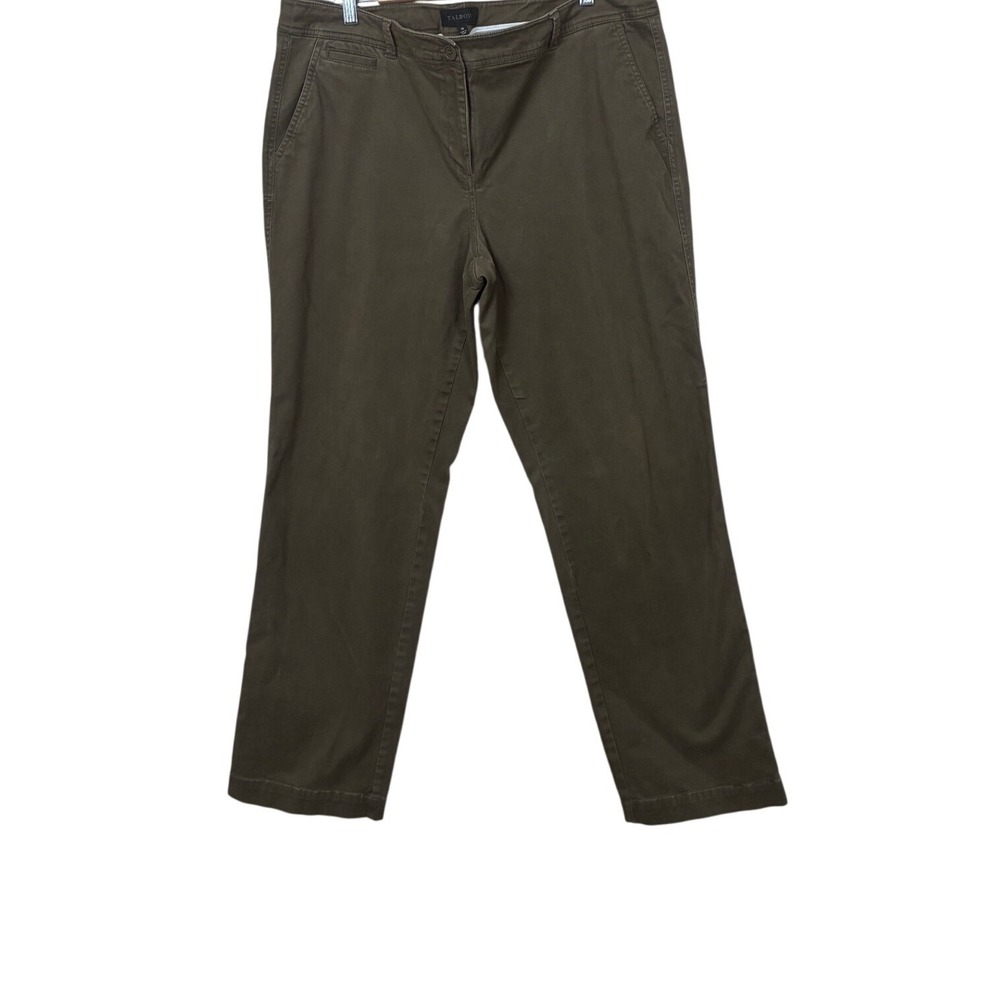 Talbots Womens 16 Olive Green Straight Leg Chino Pants Stretch Cotton Blend Soft